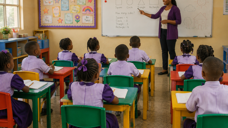 Lower grade primary pupils in a lesson at IVIS